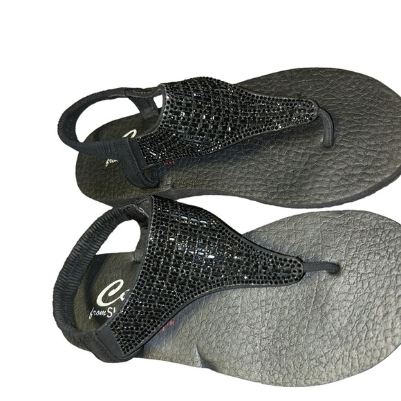 Skechers cali Meditation Rockstar black bling t strap sandals comfort size 7 - Picture 2 of 6